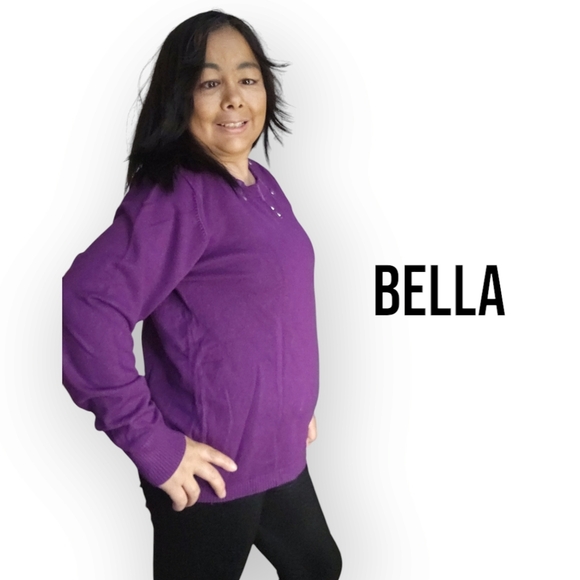 BELLA WOMENS LARE PURPLE SCOOP NECK SWEATER - Picture 3 of 6